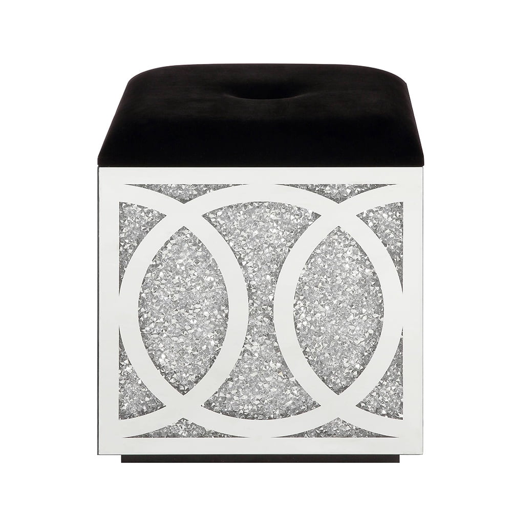 ACME Noralie Ottoman w/Storage, Mirrored & Faux Diamonds