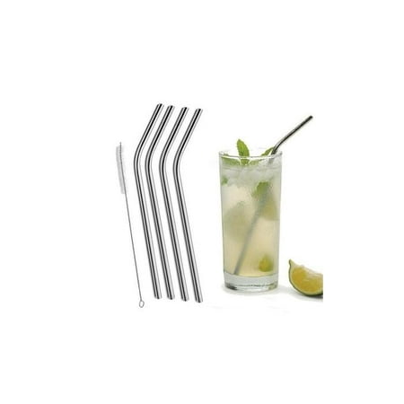 4x Bent Stainless Steel Drink Straws + Cleaning Brush Kit Drinking Straw Metal Washable Reusable NON-TOXIC Unbreakable for Tumblers Rumblers Cold Drinks 4 (Best Way To Clean Straws)