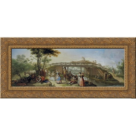 El puente del canal de Madrid 24x12 Gold Ornate Wood Framed Canvas Art by Francisco Bayeu y Subias