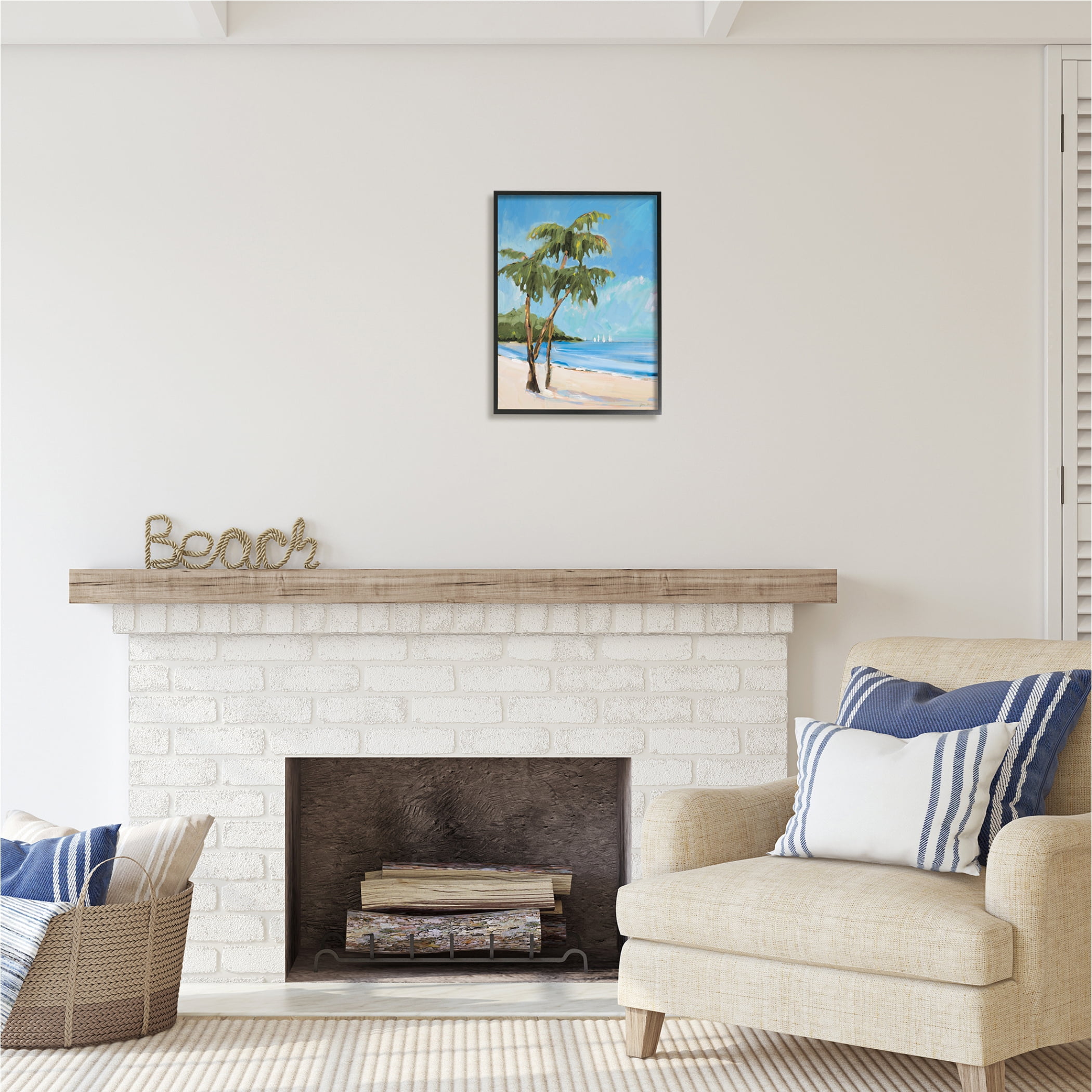 Stupell Industries Palm Trees Beach Landscape Nature Painting Black Framed Art Print Wall Art, 16 x 20