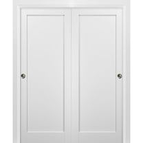 Sliding Closet Bypass Doors 84 x 80 with hardware | Quadro 4111 White Silk | Sturdy Top Mount Rails Moldings Trims Set | Kitchen Wooden Solid Bedroom Wardrobe Doors