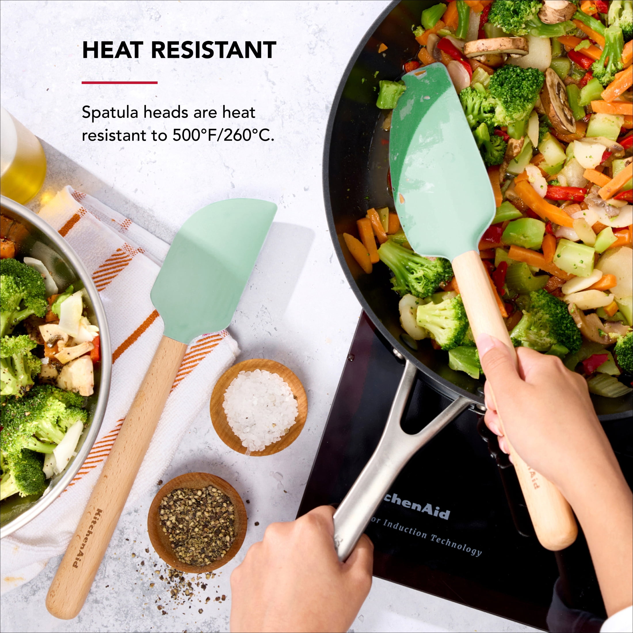 KitchenAid 2-Piece Silicone Mixing Spatula and Scraper Set for Cooking, Spearmint