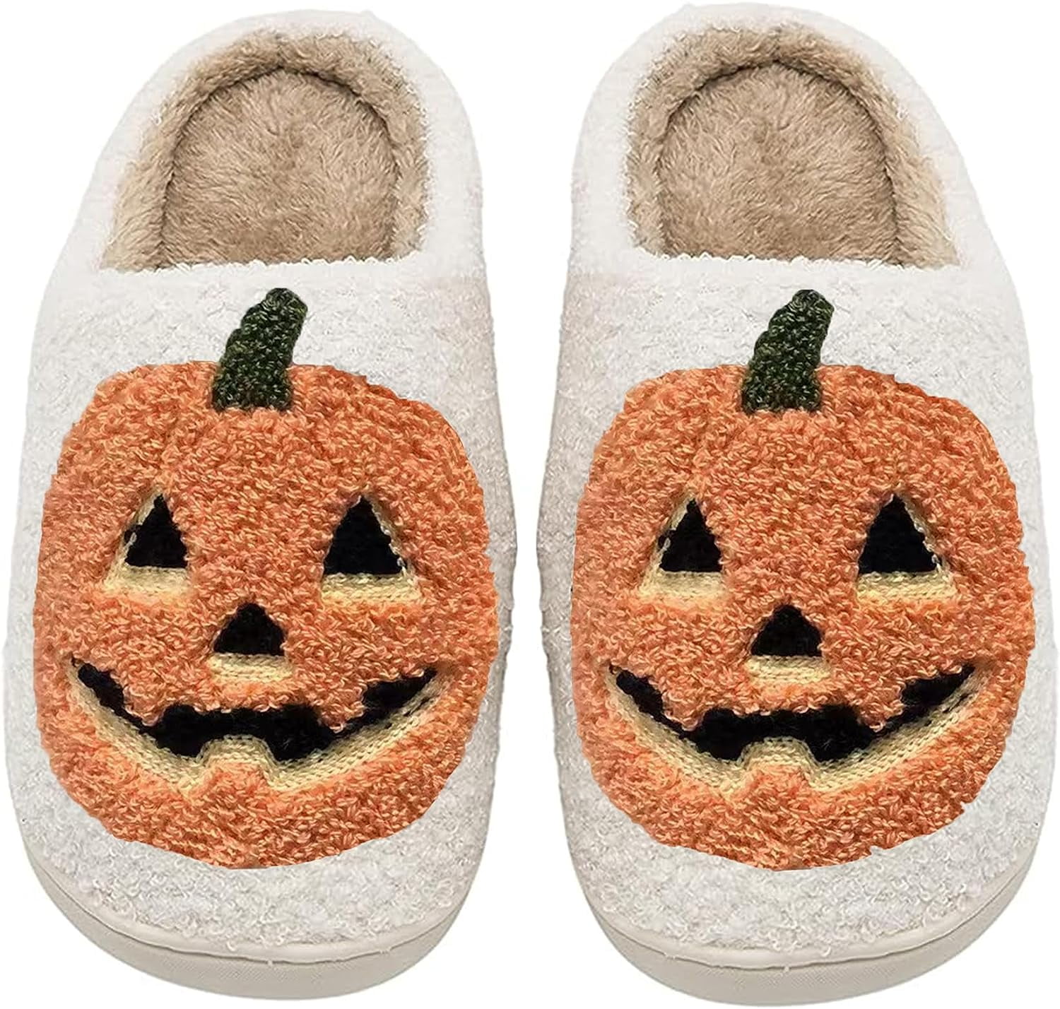 Halloween Pumpkin Slippers for Womens Mens Plush Warm Spooky Lantern