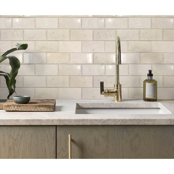 Apollo Tile Beige and Yellow 3-in. x 6-in. Beveled Polished Marble Subway Tile (5 Sq ft/case)