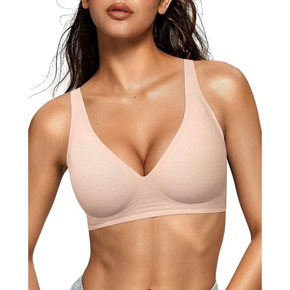 Konexial Womens Jelly Bras Wireless Deep V Bralette Comfy Push Up Tshirt Bras