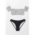 thumbnail image 5 of Women's Black White Striped Off Shoulder Bandeau Ruffles Bikini Sets, 5 of 5