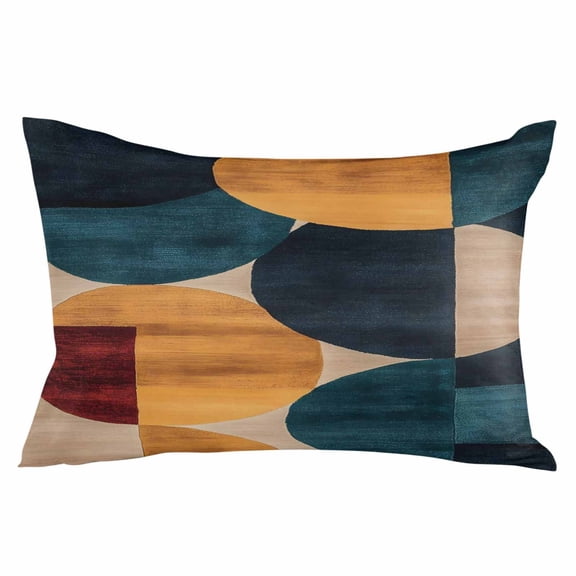 Navy Blue Boho Orange Throw Pillow Cover 20 x 30 Inch Decorative Pillow Cover Geometric Circle Abstract Art Lumbar Pillowcase Seasonal Rectangle Cushion Case for Couch Sofa Bed Living Room