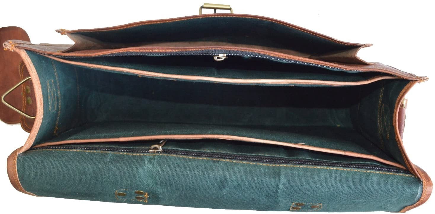 Jaald 16" Leather Messenger Bag Satchel Crossbody Laptop Briefcase Shoulder Bag Gift for Men Women Office Travel Side Purse