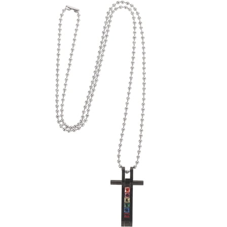 WASHWEPE Pendant Necklace Men Titanium Steel Rainbow Cross Shaped 1Set 8.84x0.79x0.12in