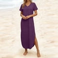 thumbnail image 5 of Meichang Women's Dresses Summer V Neck Short Sleeve Maxi Dress Vacation Beach Sundresses Casual Solid Loose Fit Party Wedding Guest Dress, 5 of 7