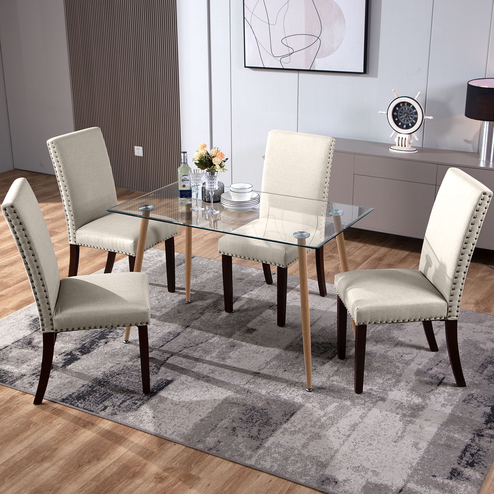 Omni House Dining Table Set for 2,Glass Dining Table with Fabric