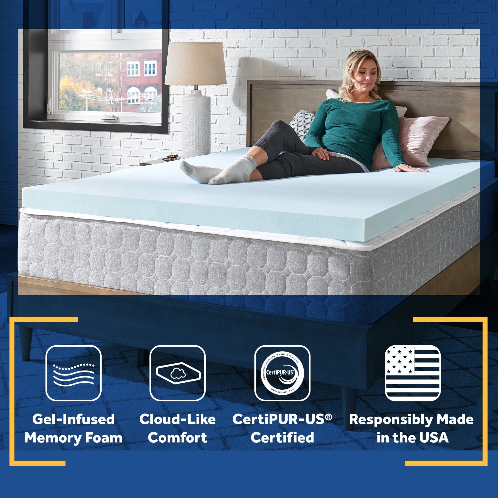 Sealy Essentials 3" Gel-Infused Cooling Memory Foam Mattress Topper, Twin-XL, Adult