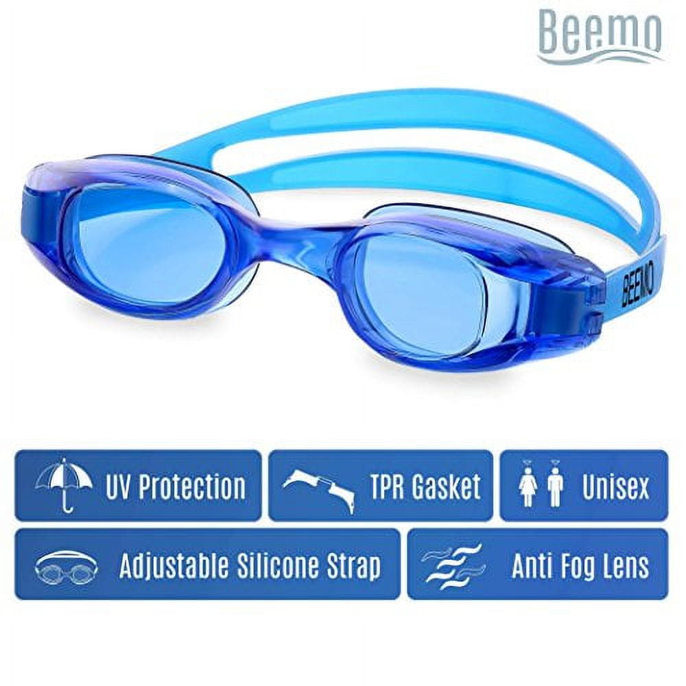Swimming Goggles for Adults - Blue - Universal Leak Resistant Eye-Socket Fit, Ultra UV Protection, Fully Adjustable Latex Free Split Strap
