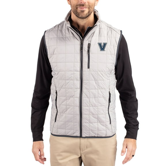 Men's-Cutter & Buck  Gray Villanova Wildcats Rainier Eco Insulated PrimaLoft Full-Zip Puffer Vest