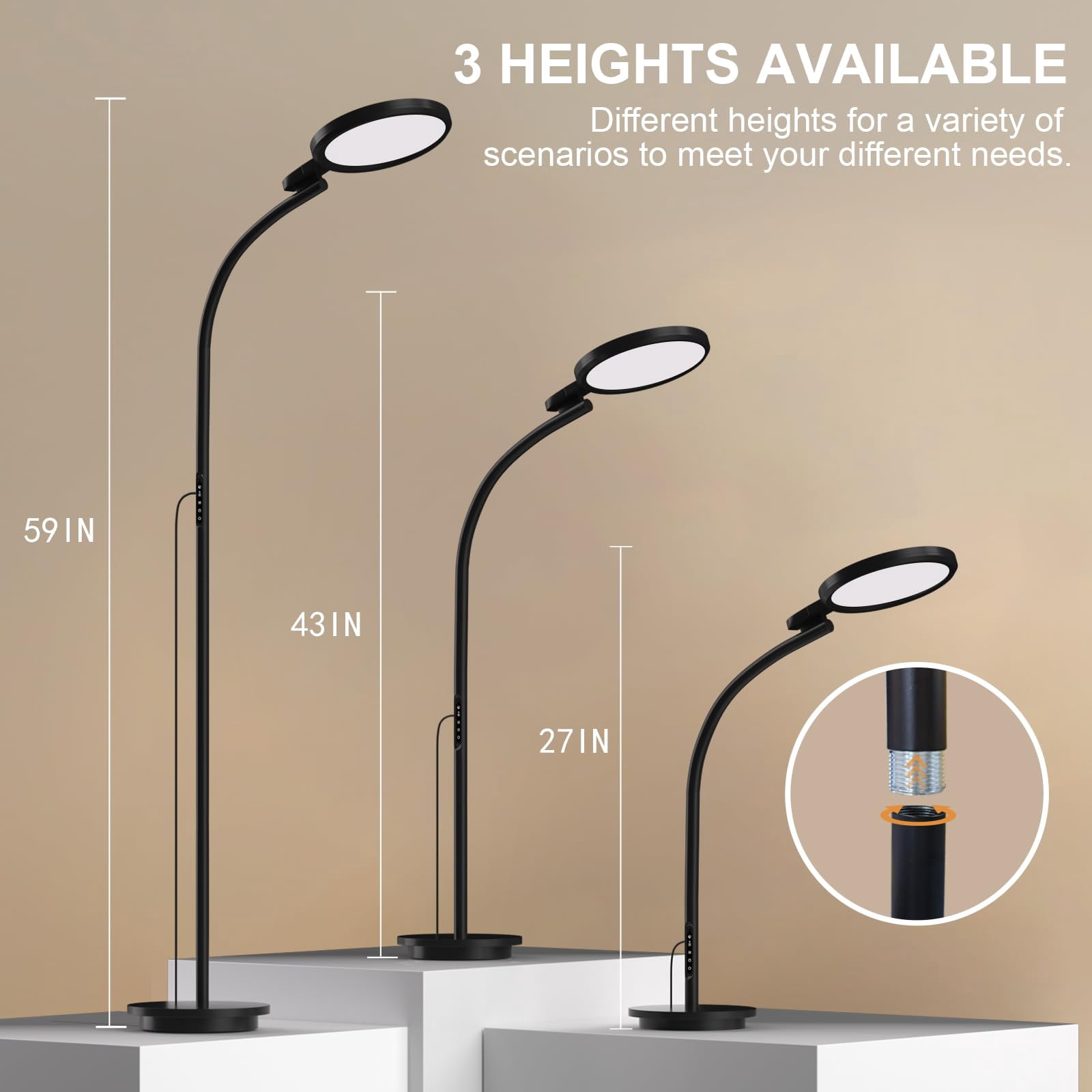 Sthmolepy Happy Lamp,1000LUX UV-Free Sun Lamp, Gooseneck 360° Adjustable Daylight, Suitable for Reading, Working, Relaxing