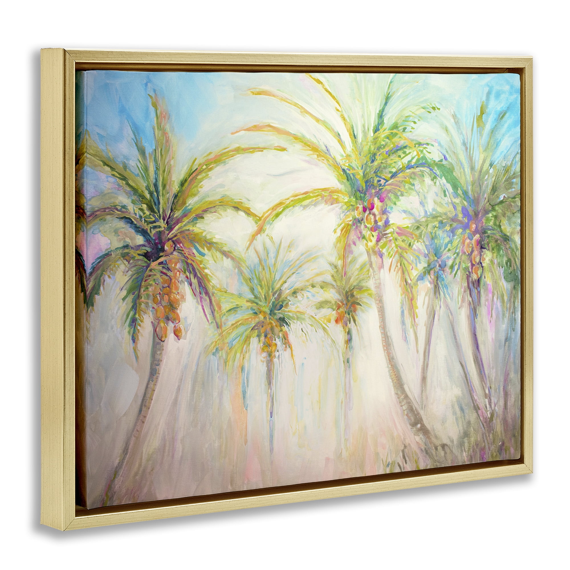 Stupell Industries Swaying Palms Abstract Botanical & Floral Painting Gold Floater Framed Canvas Art Print Wall Art, 31 x 25
