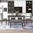 thumbnail image 2 of 6 Piece Dining Table Set with 4 Chairs and Bench, Wooden Dining Set for Kitchen, Dining Room, Gray, 2 of 8