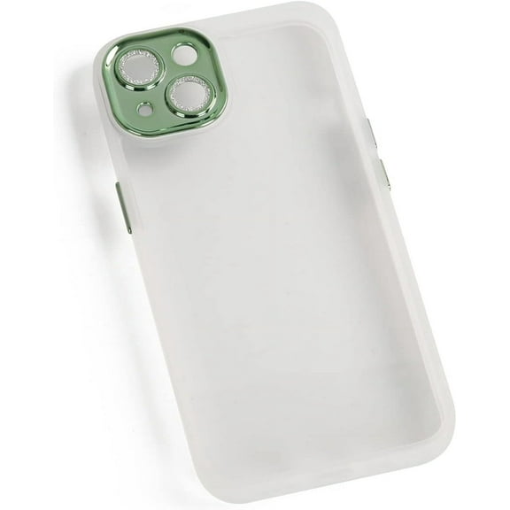 Clear Sparkly Phone Case Compatible iPhone 13 Pro Case with Bling Cute Diamond Camera Lens Cover, Soft TPU Shockproof Protective Glitter Case for Girls Women (Green)