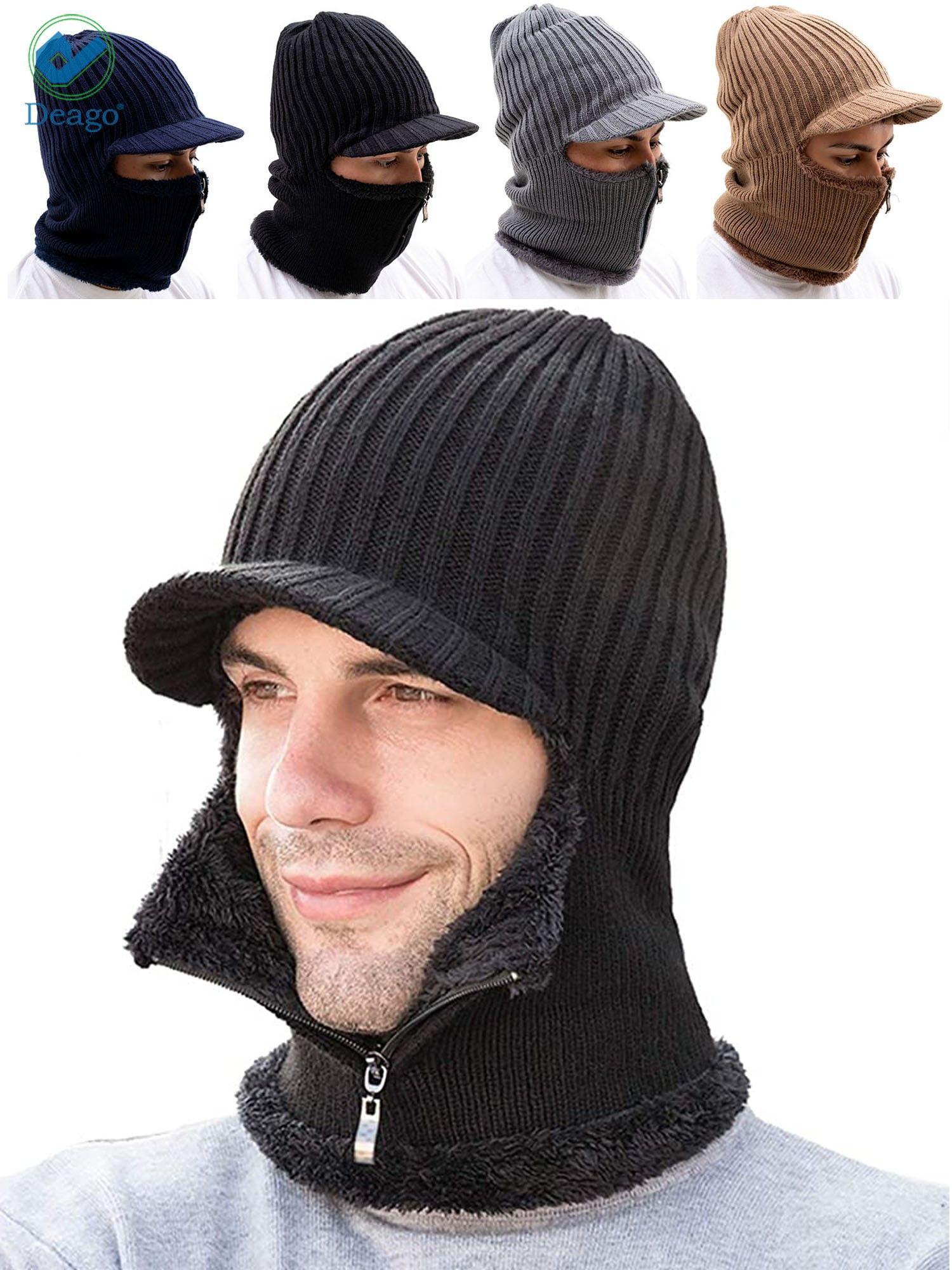 Universal Size Skiing Cycling Beanie Cap Skull Hat with Elastic Neck Warmer for Adults Mens Womens TAGVO Winter Knitted Beanie Hat Scarf Set Thick Soft Fleece Inner Lining Great Warm