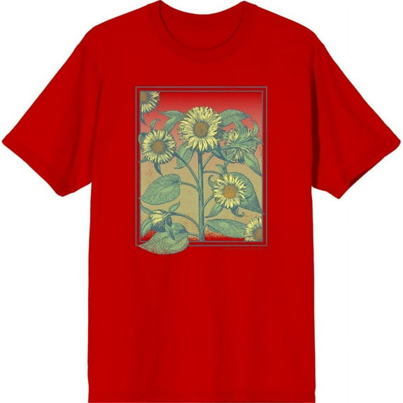 Natural World Sunflower Frame Men's Red Crew Neck Short Sleeve Tee-Medium