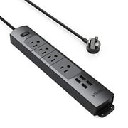 TROND Power Bar Surge Protector with 4 USB Ports, 4 AC Outlets, Flat Plug Power Strip, 3ft Short Cord, 1440 Joules Surge Protection, Wall Mount, for Workbench, Nightstand, Dresser, Office