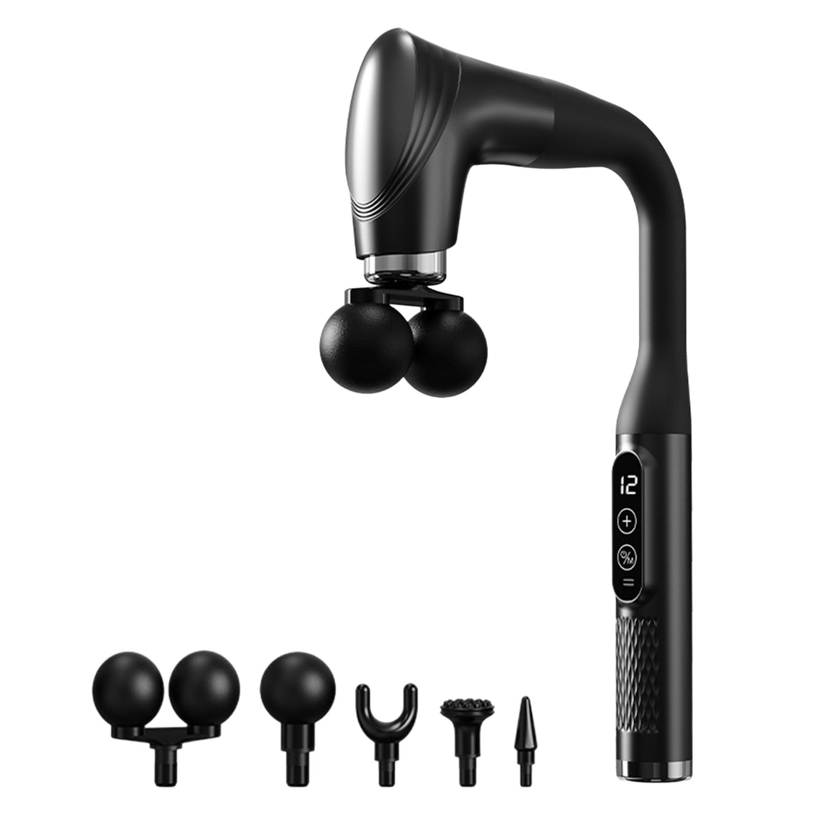Long Handle Massage Gun for Back and Shoulders,Ergonomic Extended Reach Deep Tissue Massager,Infinitely Adjustable Speed & 5 Replaceable Heads,LCD Screen Display For Back Neck Shoulders Waist Legs