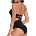 thumbnail image 3 of Traje de baño sexy de dos piezas para mujer de color sólido de primavera y verano con cordones bikini traje de baño de cintura alta MFZFUKR BST3018546-1, 3 of 5