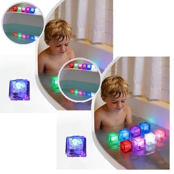 2Pcs Bathtub Light Up Cubes LED Light Up Ice Cubess For Bath Colorful Slow Flashing Ice Cubes Sensory Bathroom Products