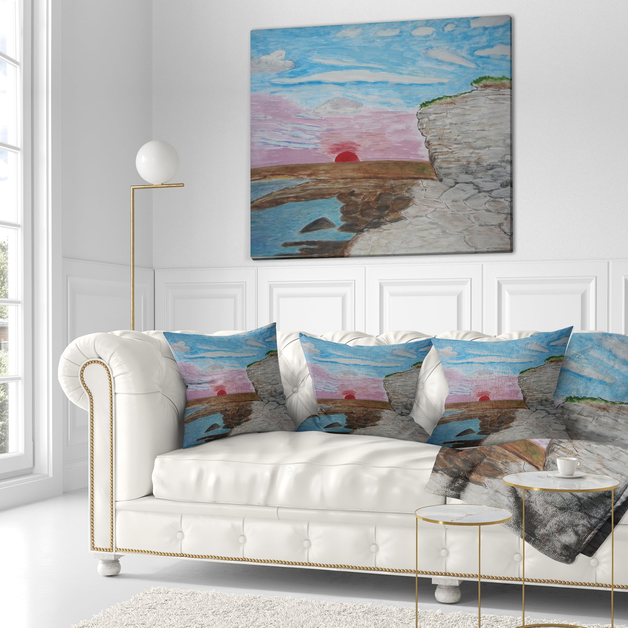 Designart Sunset Seashore - Seascape Throw Pillow - 18x18