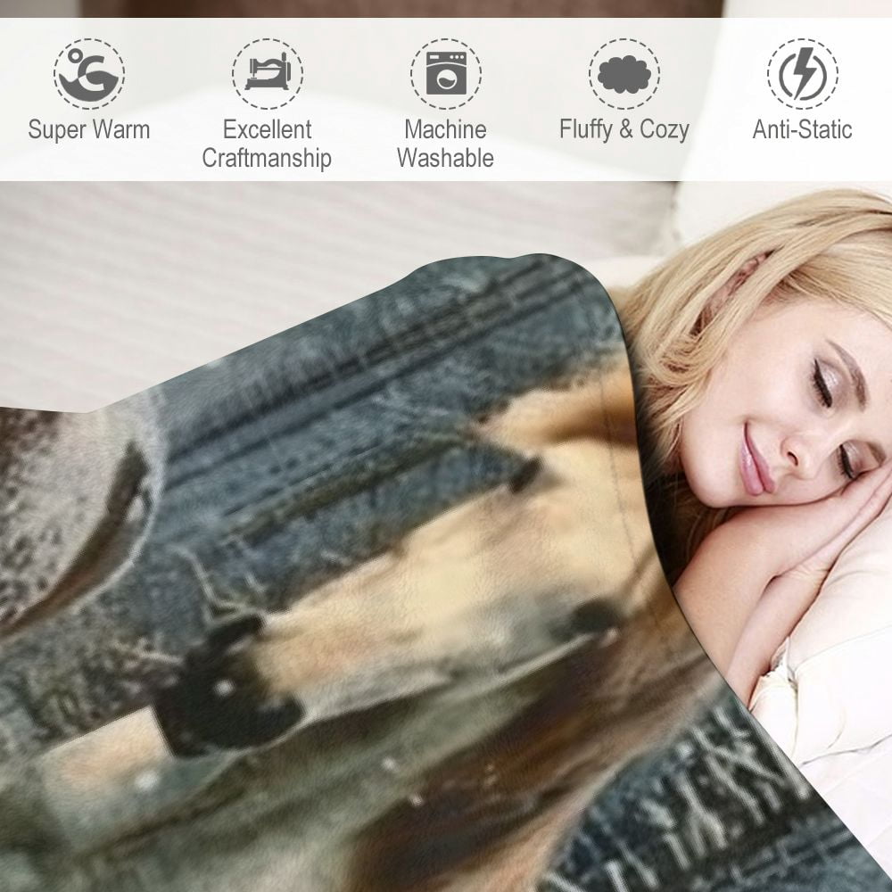 Creowell Horse Blanket Galloping Horse Throw Blanket for Kids Boys Girls Wildlife Blanket Farm Animal Fuzzy Blanket for Sofa Bed Couch,Throw 60x80in