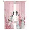 thumbnail image 2 of Snowman Christmas, Semi Sheer Curtains 84 Inch Length 2 Panels Set, Blush Pink Tree Plaid Dot Sheer Kitchen Curtain Privacy Voile Window Curtain for Living Room Bedroom Rod Pocket Drapes, 2 of 7