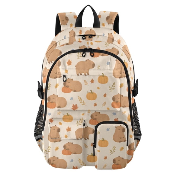 DIXRUYEE Capybara Pattern Backpack for School 14”Laptop Compatible with Reflective Safety Strips