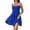 Blue, variant on Spaghetti Strap Summer Dress, Smocked Bodice Tiered Ruffle Mini Sun Dress, Casual Sleeveless Beach Party Dress, Solid Color Flowy Short Dress