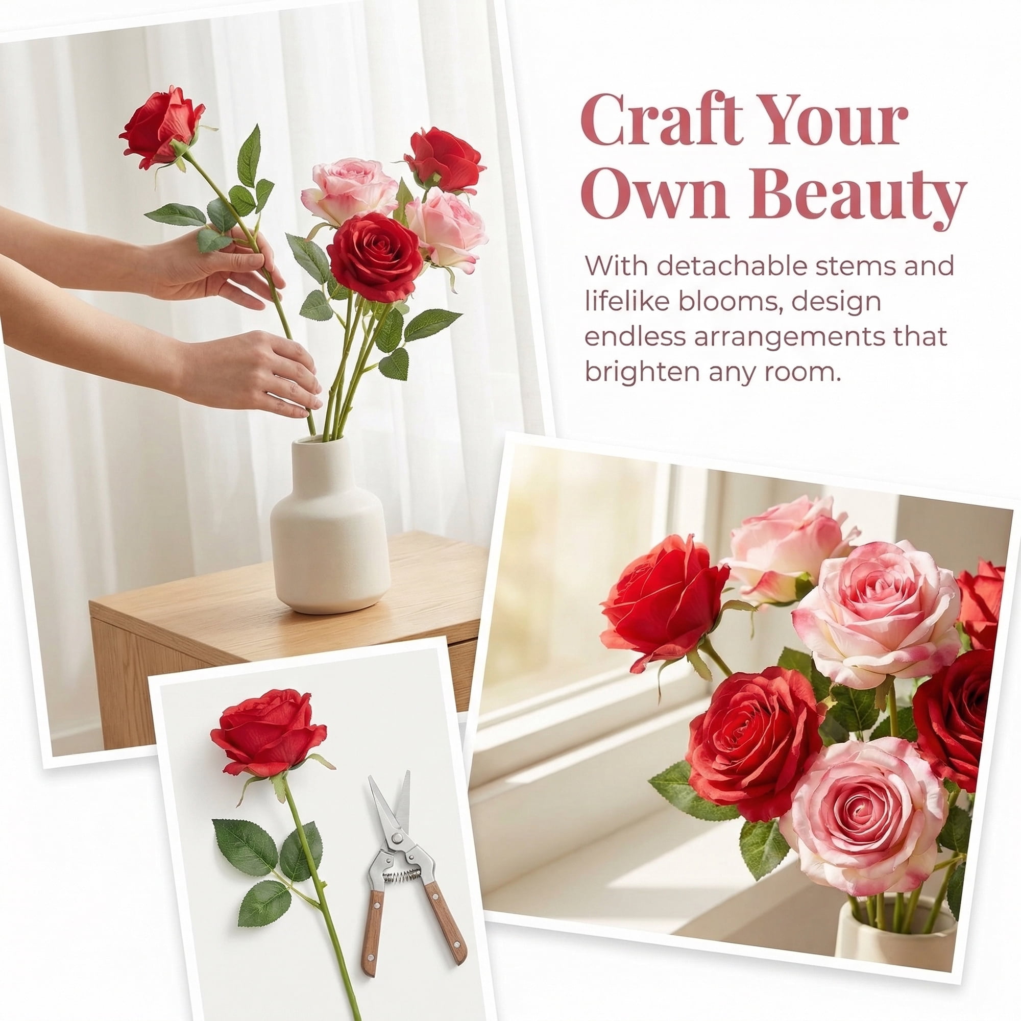 Unique Bargains 10Pcs Artificial Bulk Silk Rose Bouquet Red 9.4inch