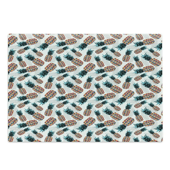 Contemporary Cutting Board, Pineapples with Colorful Triangles Hipster and Geometric Tropical Fruit Design, Decorative Tempered Glass Cutting and Serving Board, in 3 Sizes, by Ambesonne