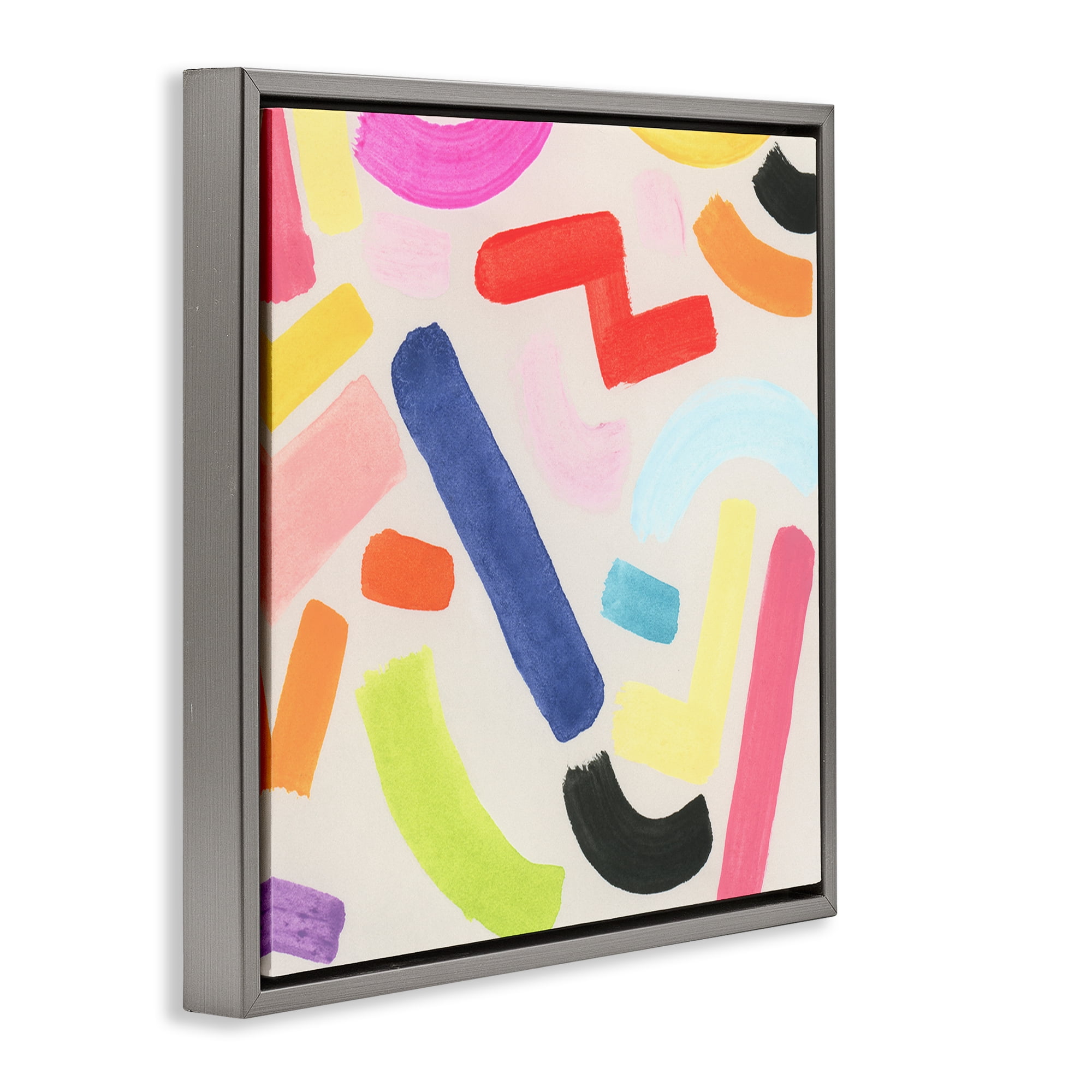 Stupell Industries Scattered Retro Shapes Abstract Painting Gray Floater Framed Canvas Art Print Wall Art, 25 x 25