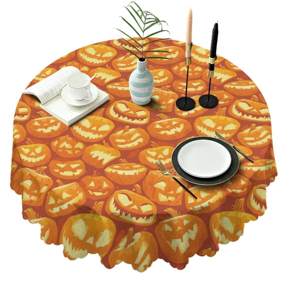 60 Inch Round Lace Tablecloth Water Resistant Washable Fluid Smoke Aurora Art Style, Halloween Print