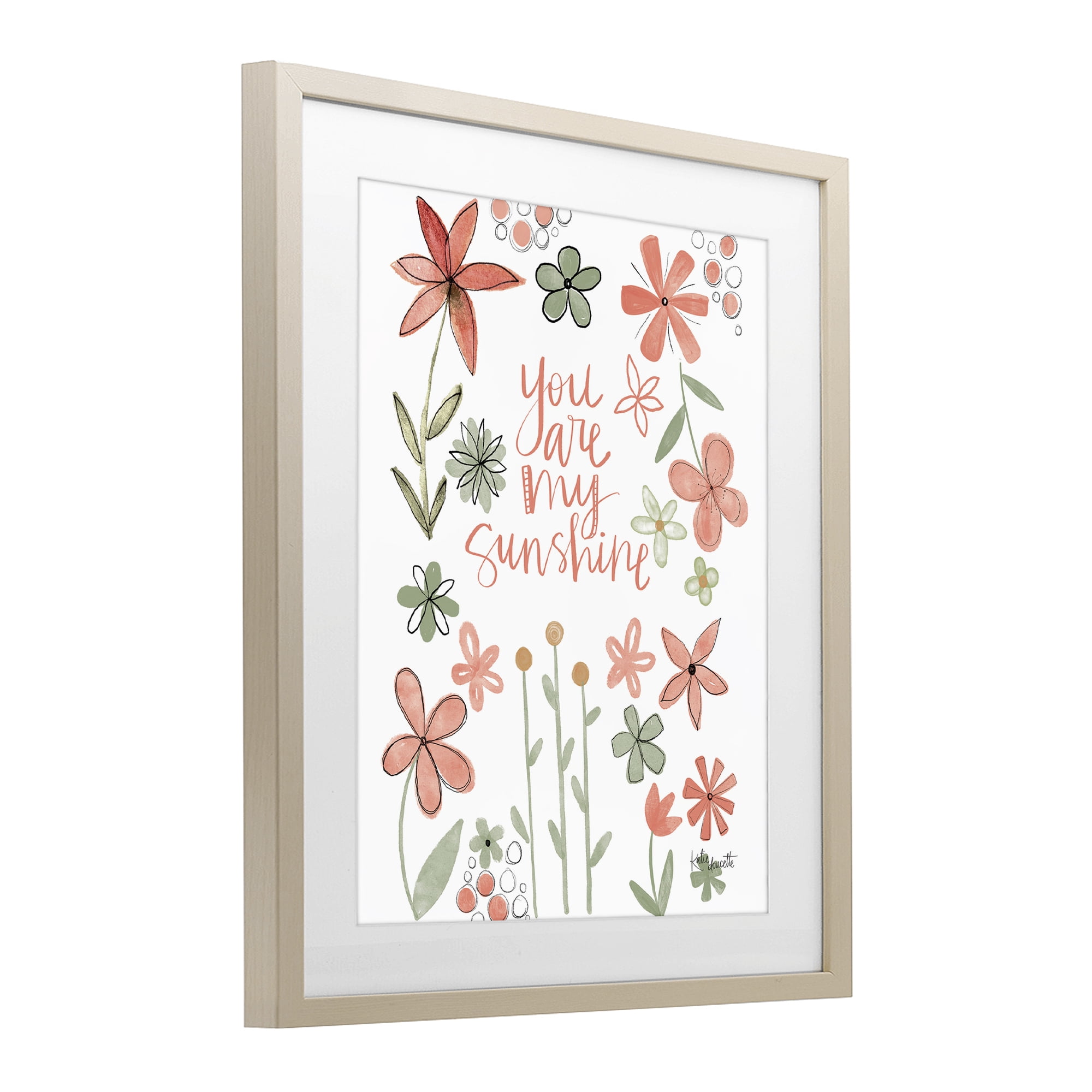 Stupell Industries You Are Sunshine with Florals Birch Framed Print Under Glass, design by Katie Doucette