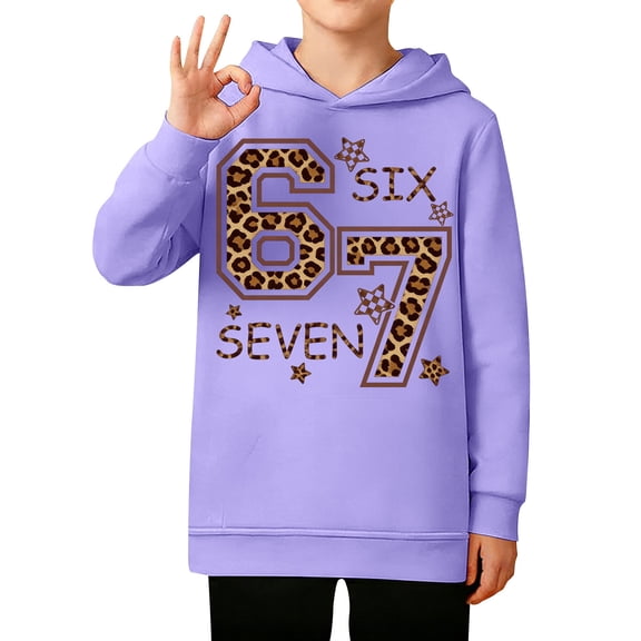 Kids Hoodies Sweatshirts 6 7 Six Seven Letter Hoodies Sweatshirts Comfortable Print Kids Hooded Sweatshirt Festive Holiday Pullover For Girls And Boys Cozy Fleece Top Purple 130(7-8 Years)