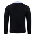 thumbnail image 2 of Men's V Neck Cable Knit Sweater with Faux Shirt Collar Long Sleeve Pullover Top, 2 of 9