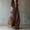 Coffee, variant on Women's Bohemian Solid Color Crinkle Halter Jumpsuit – Backless Deep V Tie Waist Flowy Romper Beach & Daily Life Outfit White,XL