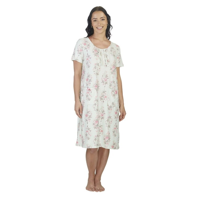 Chemise de Nuit Mi-Mollet pour Femme à Manches Courtes Fendues