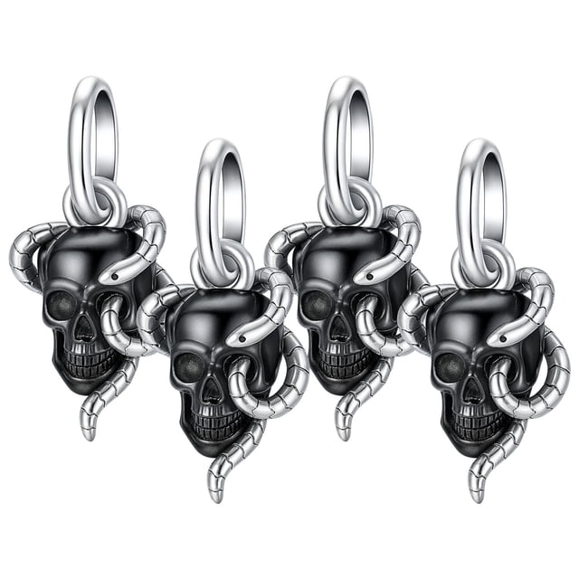 Charm Calavera Negra SkullDark01 4Pzas Plata S925 Chapa Colgante Sencillo Cráneo/Serpiente Plata/Negro Caja Blanca 4x4cm