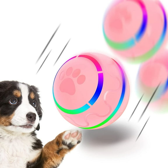 Interactive Dog Ball Toys, Pet Ball for Dogs, Durable Automatic Rolling Ball with Led, Flash Lights for Small Medium Dogs Breed, Wicked Ball with Motion Activat BPA-Free USB Rechargeable (Pink)