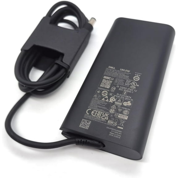 Dell 180W Barrel 7.4mm GAN Laptop Charger Round tip 19.5V 9.23A 010KFT 0TXR1N 0D6JHG, Black