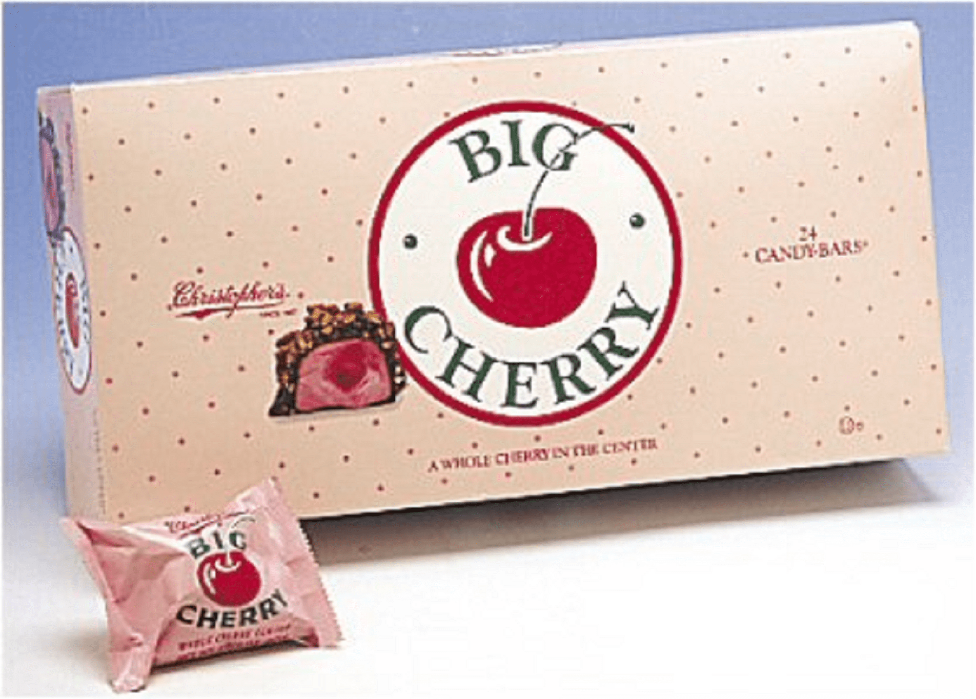 Adams & Brooks Christopher's Big Cherry Whole Cherry Center Milk Chocolate Candy Bars, 24 Count, 1.75 Oz. Each