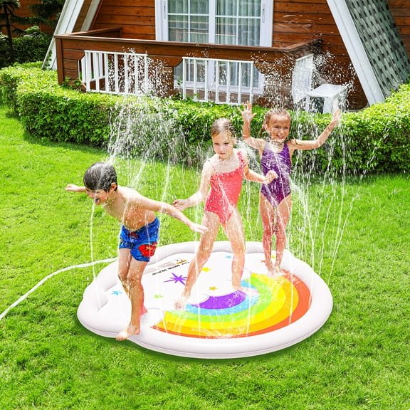 Rainbow Splash Pad for Kids, Lawn Games Water Sprinklers Play Mat, Pool Inflatable Toys Child Play Mat