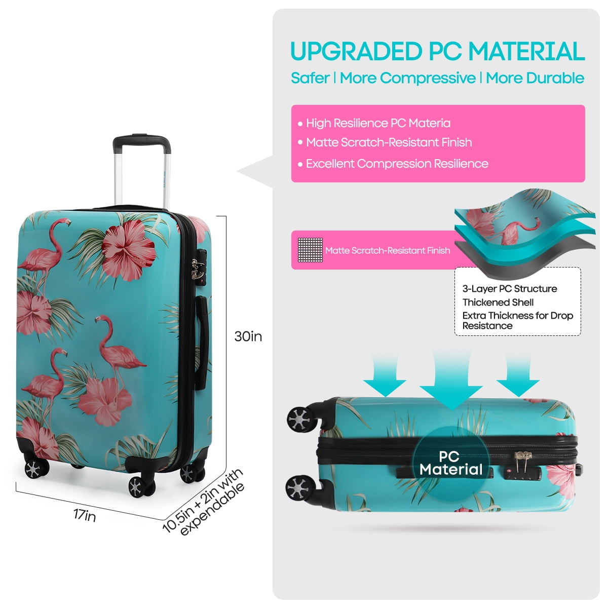 28 Inch Large Checked Luggage Expandable Suitcase with Spinner Wheels & TSA Lock Lightweight Durable PC Hardshell Rolling Suitcase,0028#22