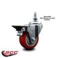 thumbnail image 2 of 3.5 Inch Red Polyurethane ½ Inch Threaded Stem Caster with Brake, 2 of 2