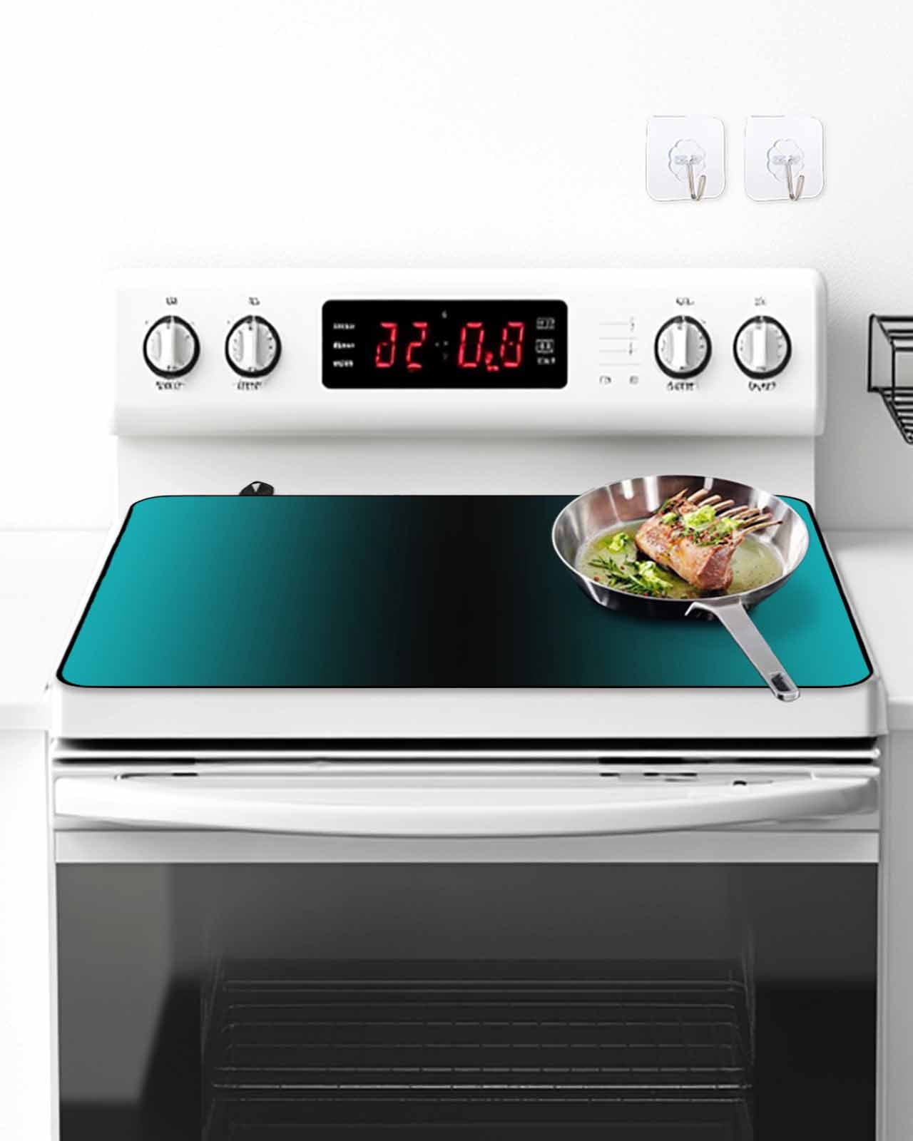 Stove Top Covers for Electric Stove, Teal Black Ombre Glass Stovetop Cover Protector, Gradient Contemporary Abstract Art Induction Cooktop Protector Oven Mat for Kitchen Countertop 36"x21"